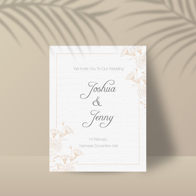 Luxury wedding invitation with golden floral ornament