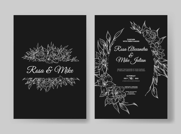 Vector luxury wedding invitation with line art flower template