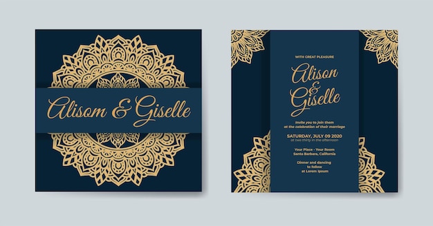 Luxury wedding invitation with mandala design template