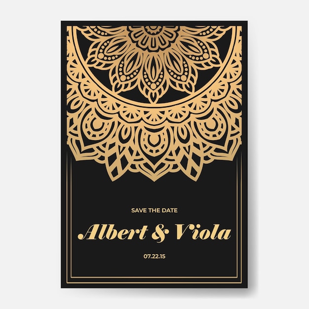 Vector luxury wedding invitation with mandala design template