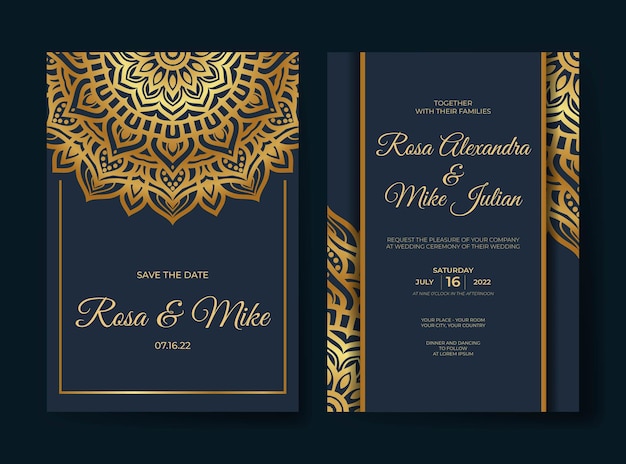 Luxury wedding invitation with mandala design