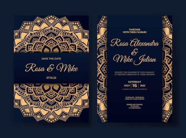 Luxury wedding invitation with mandala design