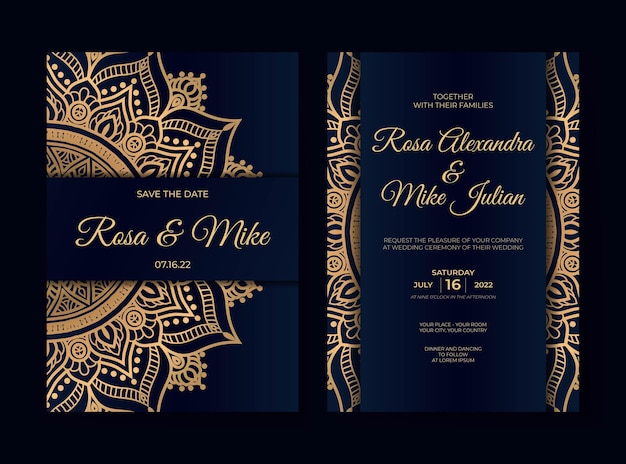 Luxury wedding invitation with mandala design