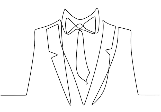 Vector luxury wedding suit in one continuous line hand drawn on white background wedding party with elegant style concept minimalist design fashionable suit with tie vector illustration