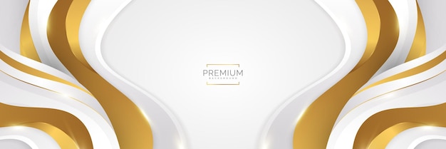 Sfondo bianco e oro di lusso con linee dorate e carta tagliata sfondo grigio e oro premium per la cerimonia di nomina del premio invito formale o design del certificato