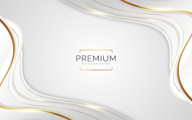 Sfondo bianco e oro di lusso con linee dorate e carta tagliata sfondo grigio e oro premium per la cerimonia di nomina del premio invito formale o design del certificato