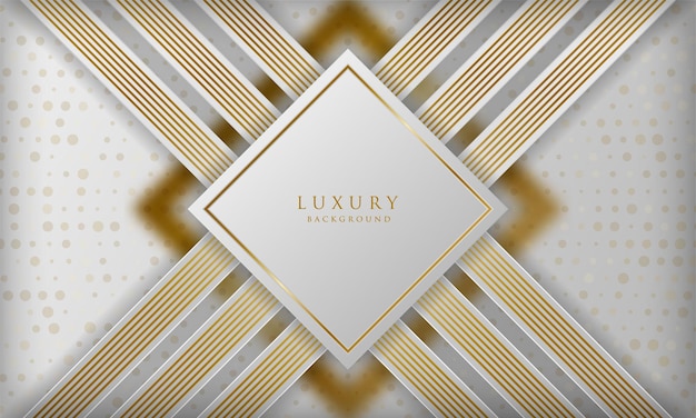 Luxury white and gold square lines background with sparkle dots elements elegant design template