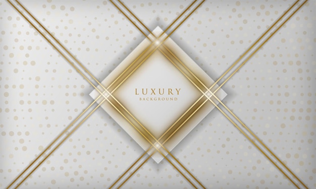 Luxury white and gold square lines background with sparkle dots elements elegant design template