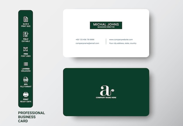 Luxury white and green business card free vector