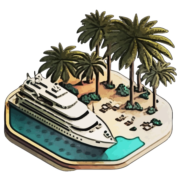 Vettore illustrazione di vettore dell'acquerello della spiaggia dell'yacht di lusso