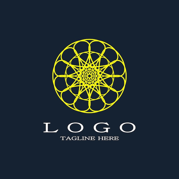 Luxury yellow circular ornament logo Elegant round with abstract floral pattern Mandala design