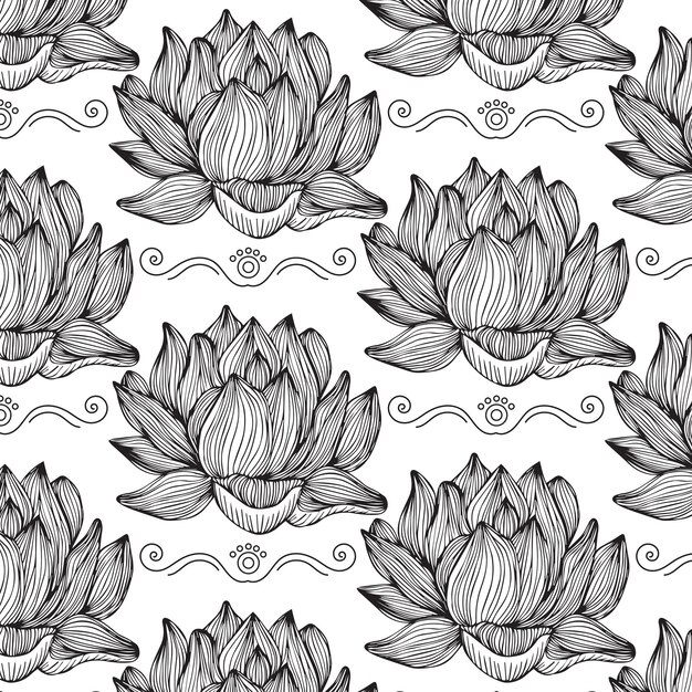 LuxuryBlack and White wallpaper design with lotus and natural seamless pattern.