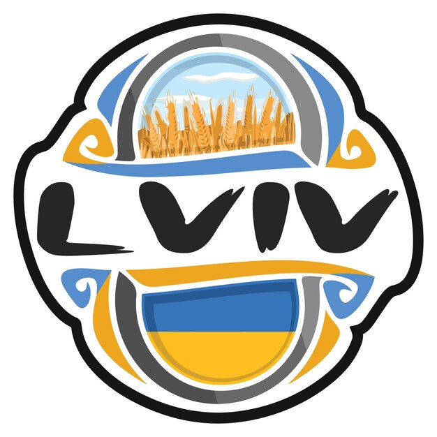 Lviv Ukraine Flag Travel Souvenir Sticker Skyline Landmark Logo Badge Stamp Seal Emblem SVG EPS