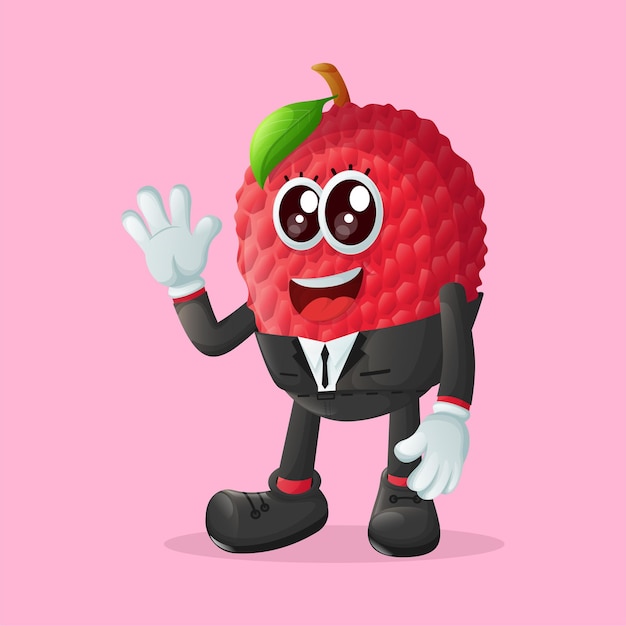 Lychee character as a businessman waving hand perfect for kids merchandise and sticker