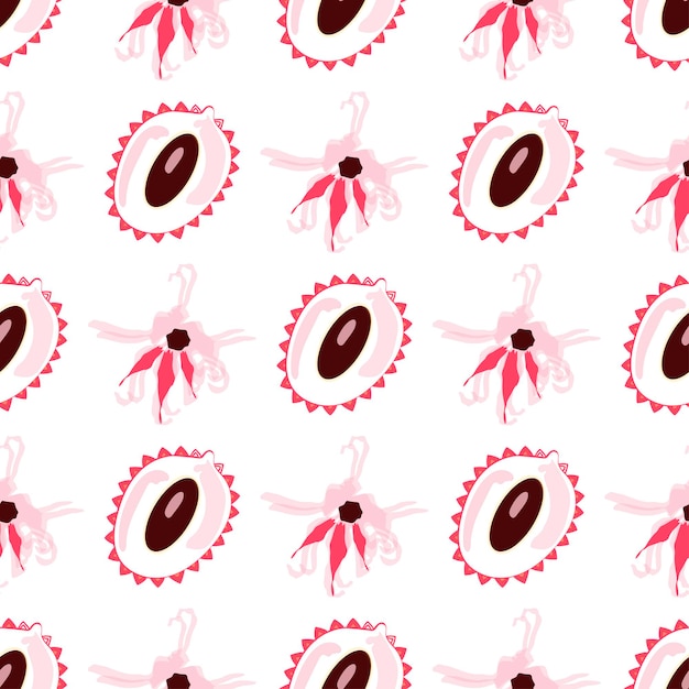 Lychee exotic berries seamless pattern on a white background