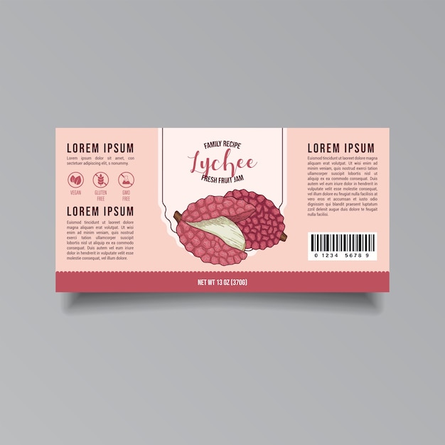 Lychee jam label template Abstract modern vector packaging design layout Isolated