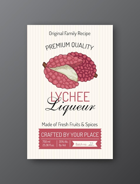 Lychee likeur alcohol labelsjabloon Moderne vector verpakking ontwerp lay-out geïsoleerd