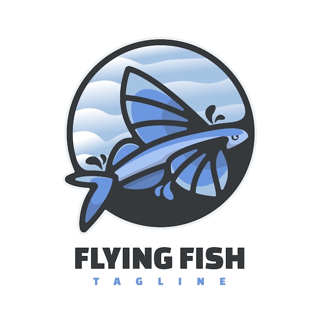 横たわっている魚のマスコットのロゴ