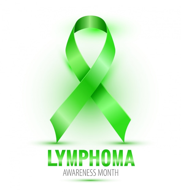 Lymphoma cancer green ribbon isolated on white background