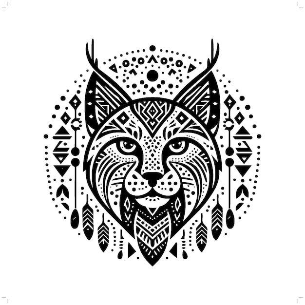 Vector lynx bob cat silhouette in bohemian boho nature illustration