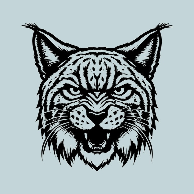 Lynx head isolated on light blue background Vector illustration for tattoo or tshirt design