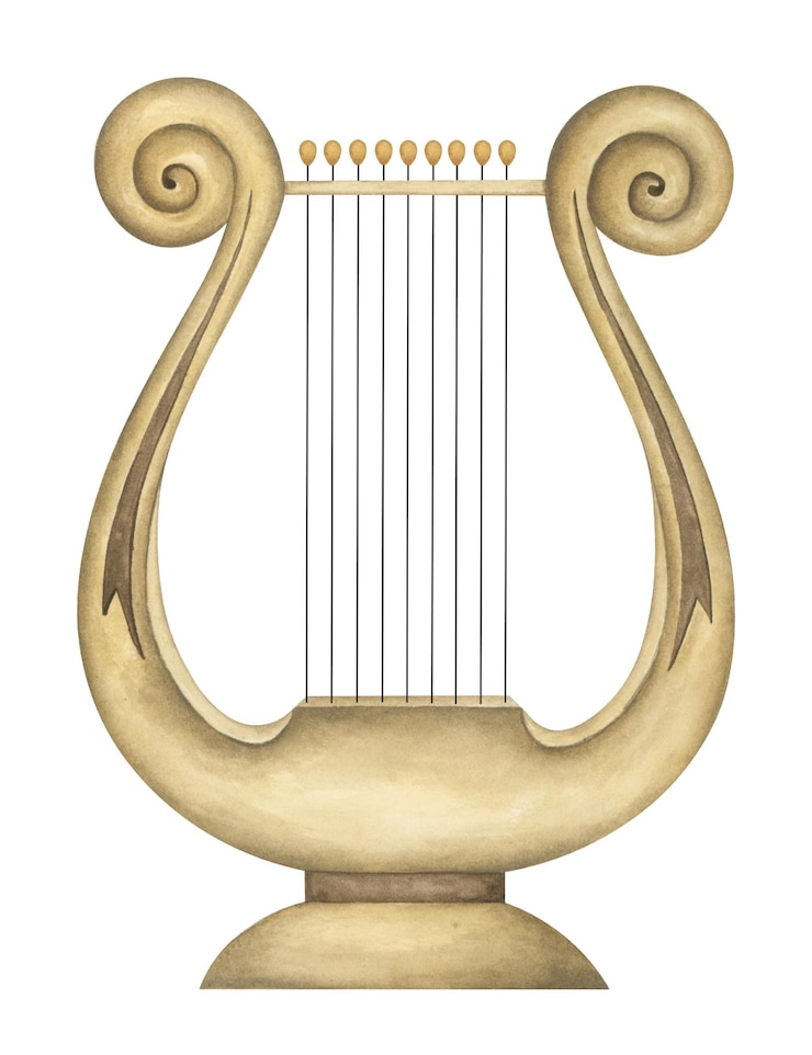 Vector lyre watercolor illustration musical instrument isolated on white background