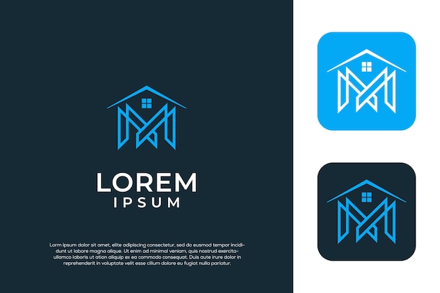 M eerste letter logo eenvoudig pictogram uniek monogram voor onroerend goed en onroerend goed