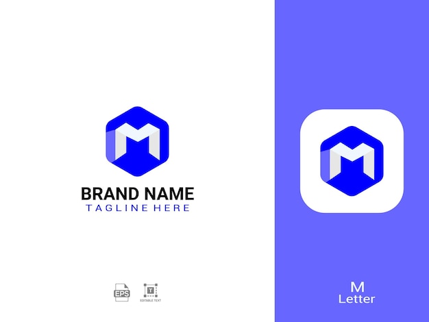 ベクトル m 六角形のモダンな文字ロゴ