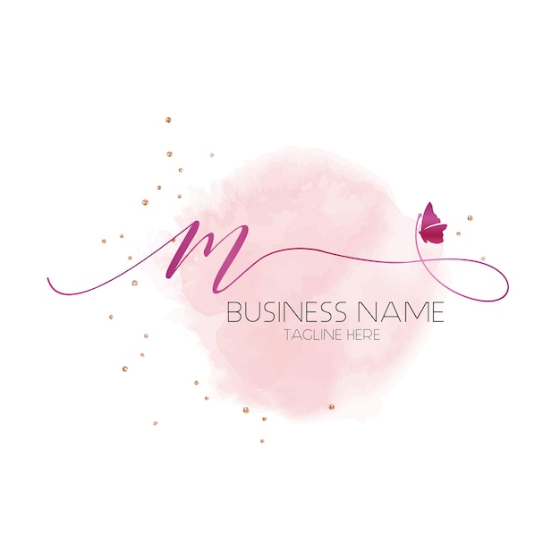 M 초기 문자 로고 디자인, 로고 워터마크 로고, 핑크 로고, 나비 로고 템플릿