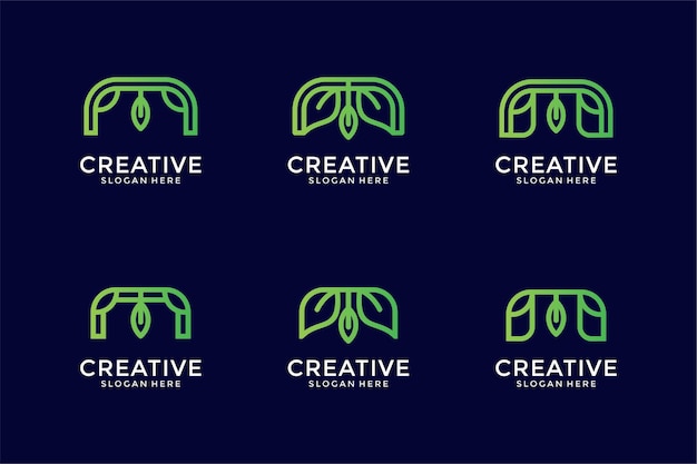 葉のコンセプトを持つm文字ロゴコレクションモノグラム
