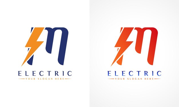 M Letter Logo Met Bliksem Thunder Bolt Vector Design Elektrische Bolt Letter M Logo Vector Illustratie