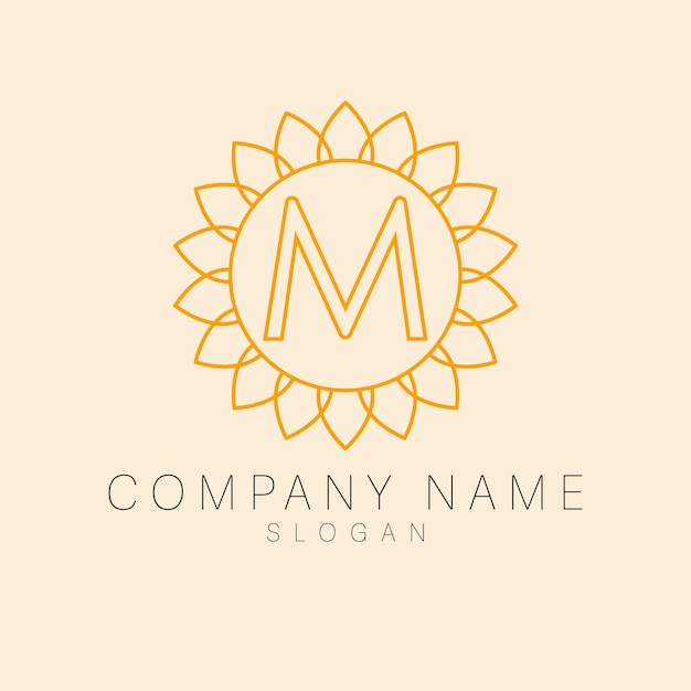 M letter logo ontwerp Zonnebloem met letter logo Luxe bloemen logo