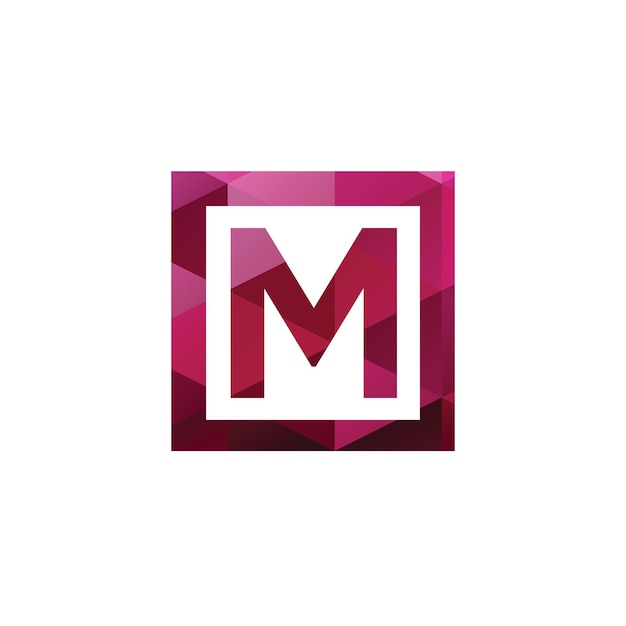 M letter monogram design with polygon triangle square shape red pink ruby gem colors vector eps