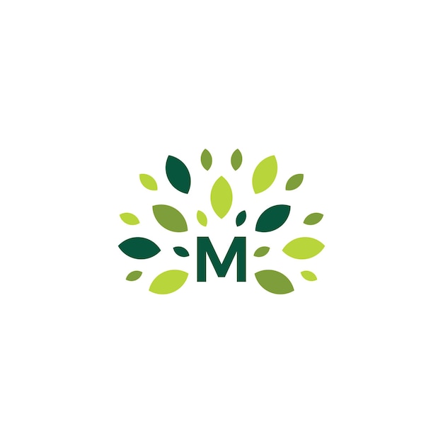 M 편지 나무 잎 자연 마크 녹색 로고 벡터 아이콘 그림