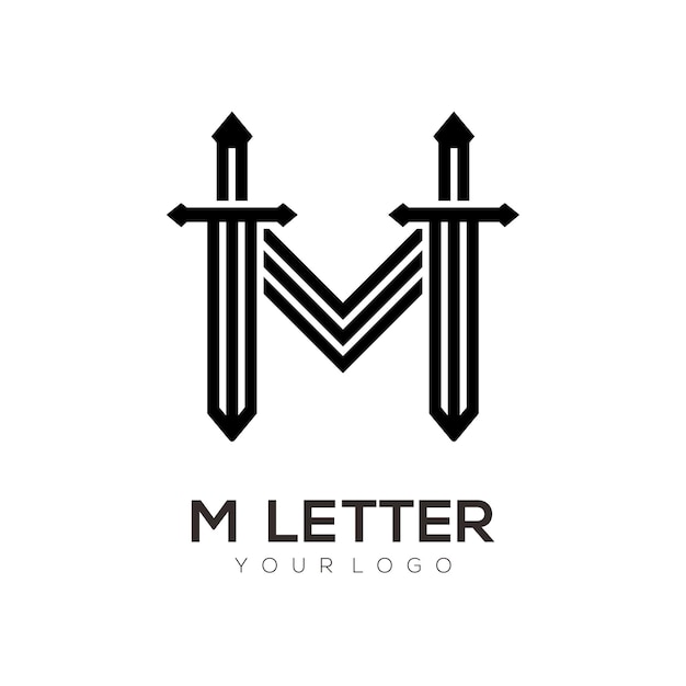 Lettera m con logo spada iniziali abstract