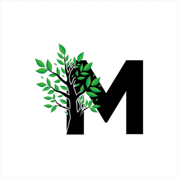 M letter with tree logo design icon symbol