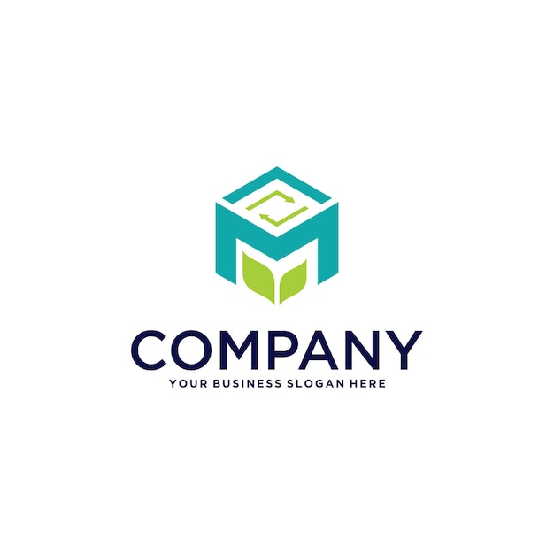 m logo design with leaf