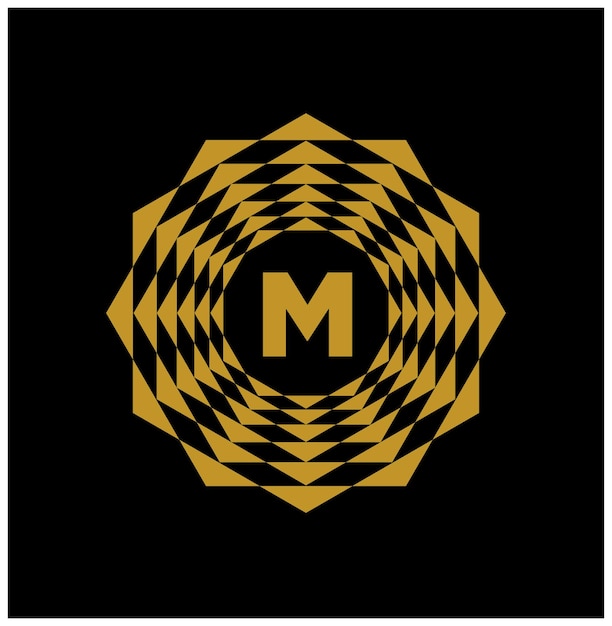 Vector m merk beginletters monogram met gouden kleur