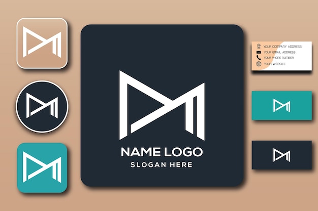 M monogram logo template color editable