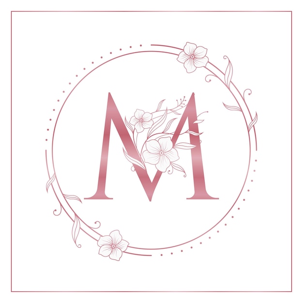 Vector m rose gold floral circle elegant logo