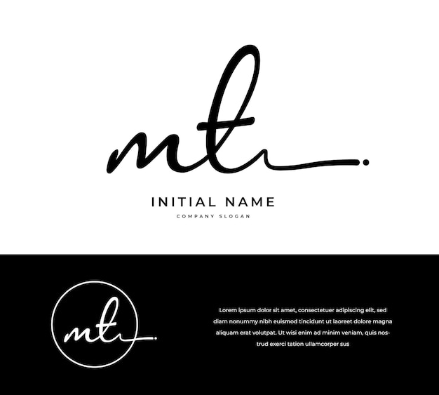 Vector m t mt initial letter handwriting and signature logo