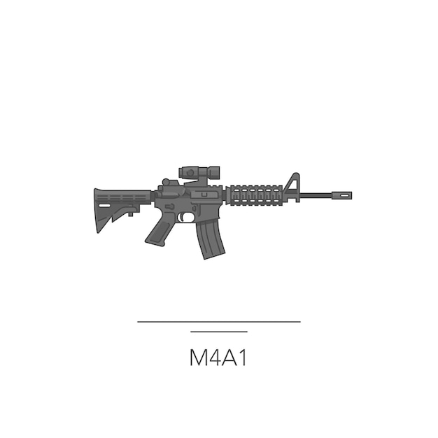 Вектор m4a1 очерчивает красочную иконку изолированная штурмовая винтовка на белом фоне векторная иллюстрация