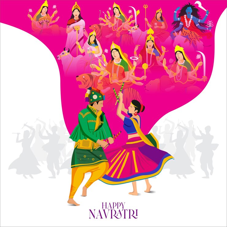 वेक्टर ma ambe navratri couple playing garba