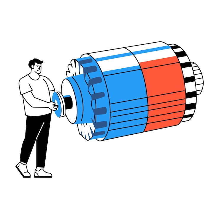 Vector ma drawing style illustration showing alternator repairing an inspecting an electric motor component