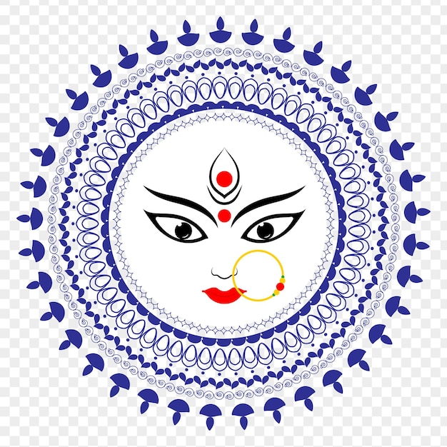 Maa Durga face on a circular frame with transparent background