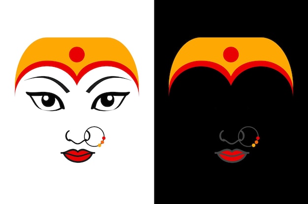 Maa Durga Face Expression - Mythologische hindoeïstische godin met zwarte en witte achtergrond