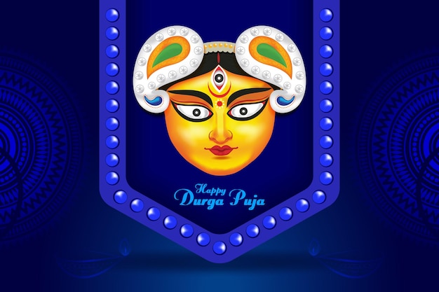 maa durga in happy dussehra navratri blue background template design celebrated happy durga puja