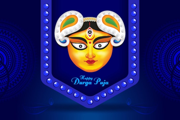 maa durga in happy dussehra navratri blauwe achtergrond sjabloonontwerp gevierd happy durga puja