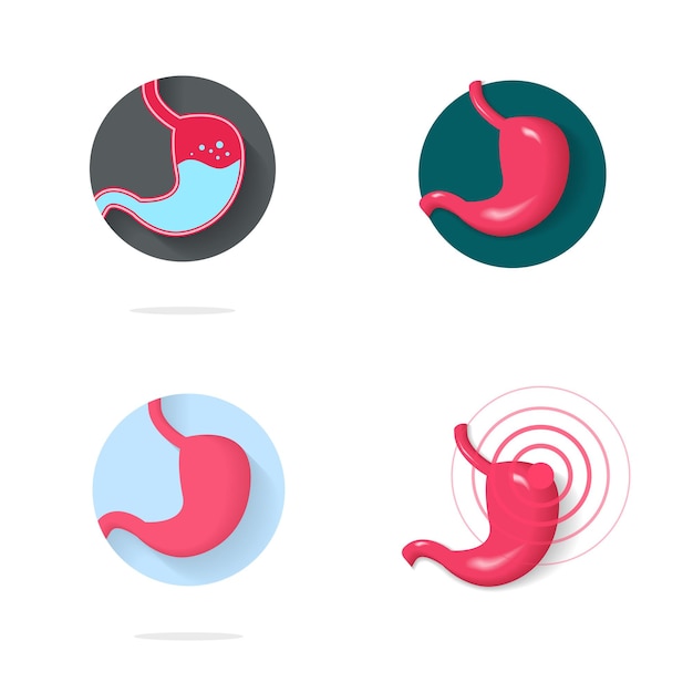 Maag gezond pictogram en buik slokdarmziekte pijn en pijn of diarree ziekte 3d en plat