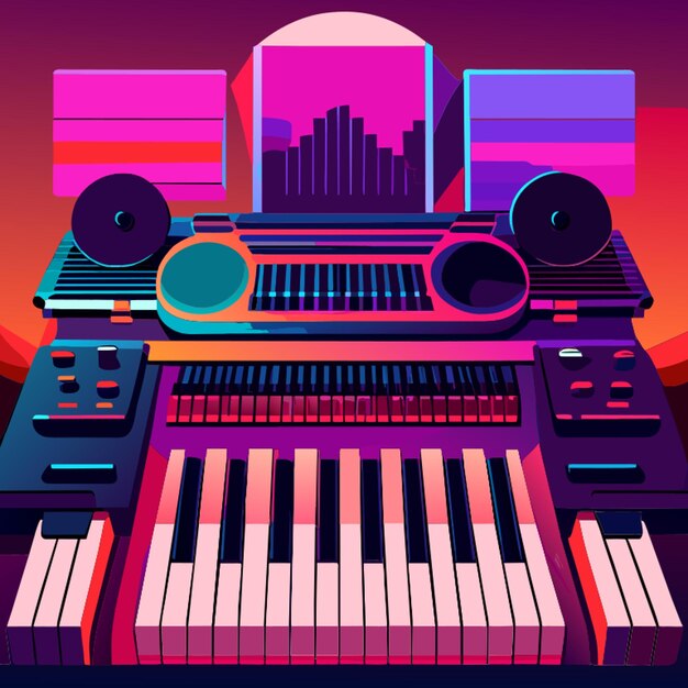 Maak een beat met een midi-keyboard en gitaar in de achtergrondvectorillustratie